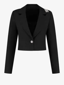 Cropped blazer met glitter strik