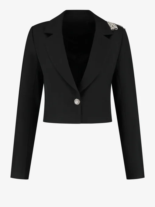 Cropped blazer met glitter strik