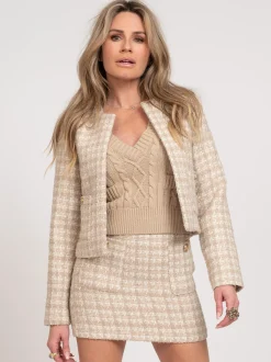 Cropped blazer met pied-de-poule patroon