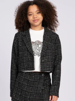Cropped blazer met pied-de-poule patroon