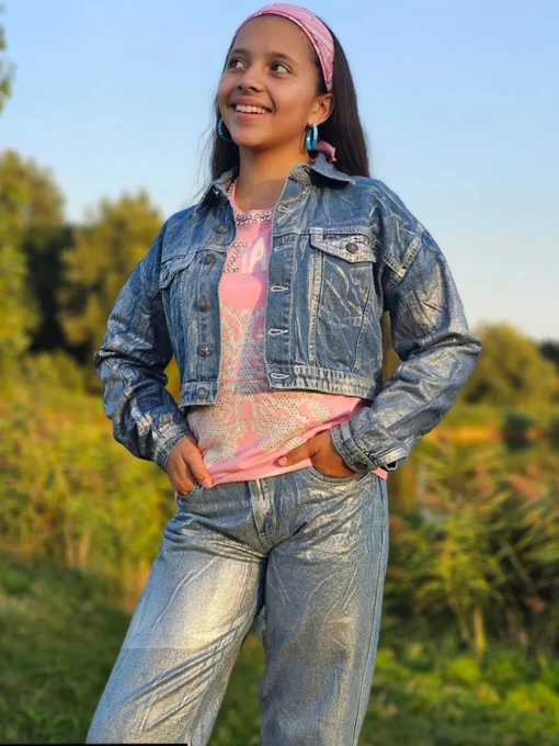 Cropped metallic jacket