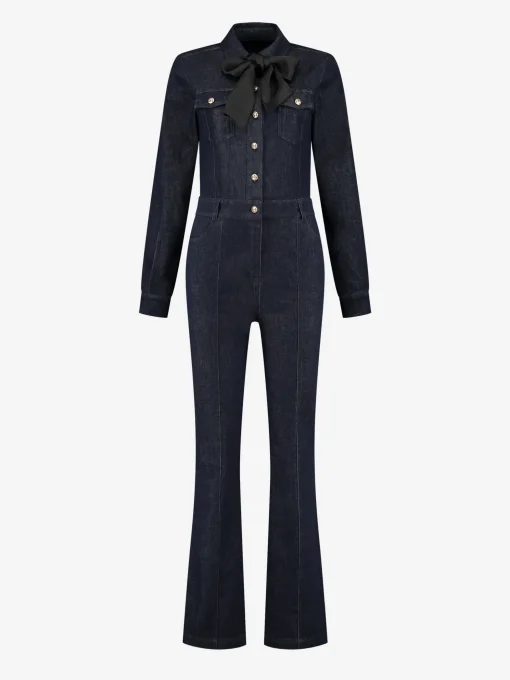 Denim jumpsuit met strikkoord
