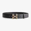 Dunne croco riem met logo gesp