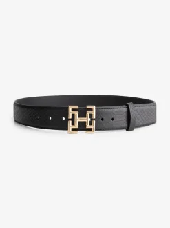 Dunne croco riem met logo gesp