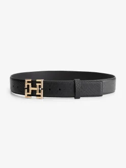 Dunne croco riem met logo gesp