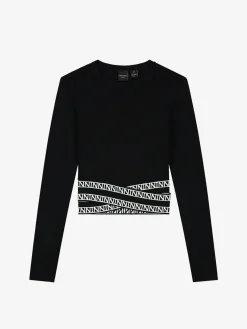 Fitted top met logo tailleband