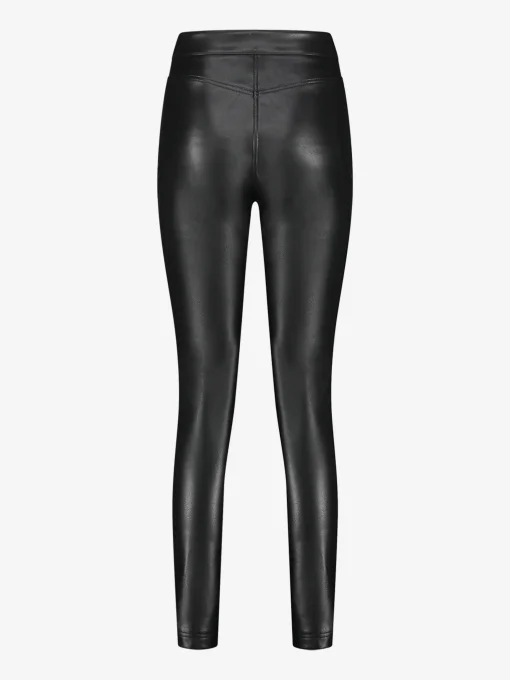 Fitted vegan leren broek met middelhoge taille