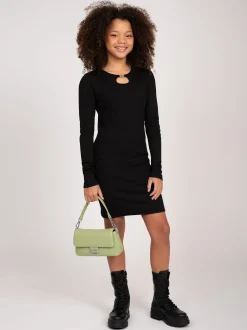 Geribbelde jurk met open detail