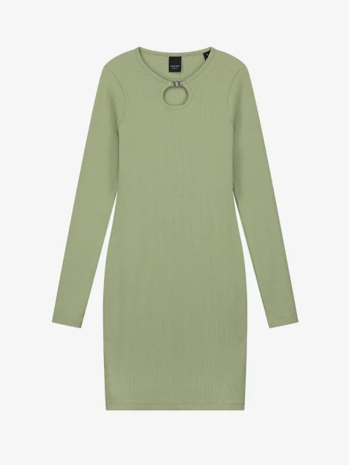 Geribbelde jurk met open detail