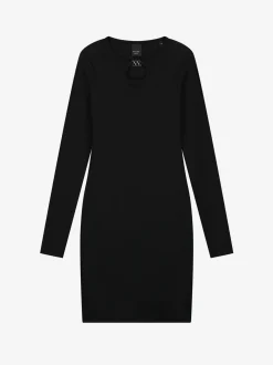 Geribbelde jurk met open detail