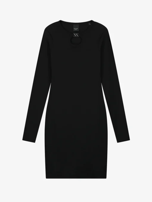 Geribbelde jurk met open detail