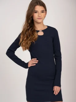 Geribbelde jurk met open detail