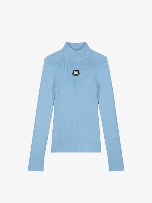 Geribbelde ski pully met col