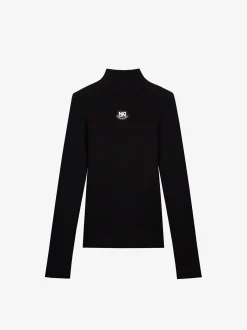 Geribbelde ski pully met col