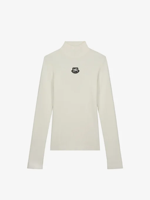 Geribbelde ski pully met col