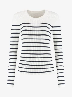 Geribbelde top met strepen en knoopdetails