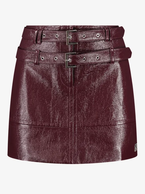 Lakleren rok met lage taille