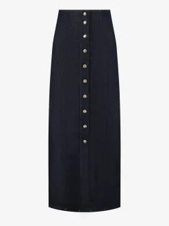 Lange denim rok met knopen