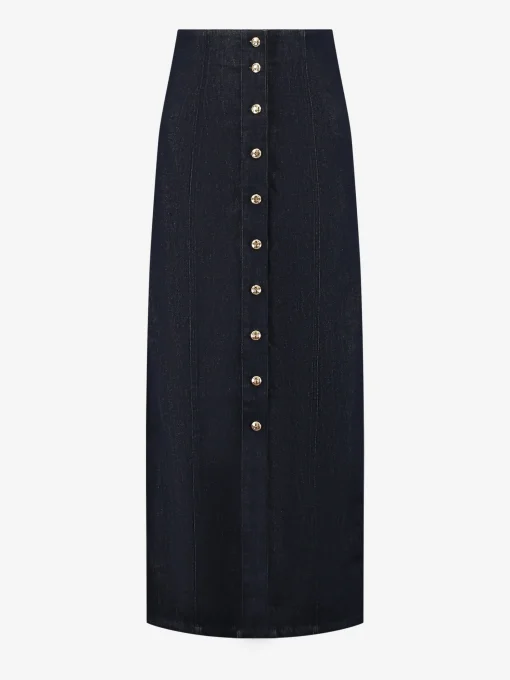 Lange denim rok met knopen