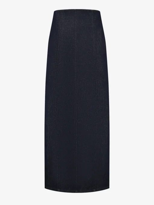 Lange denim rok met knopen