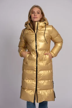 Lange puffer jas met metallic look