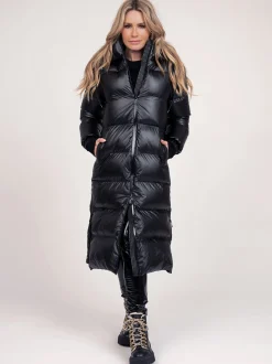 Lange puffer jas met metallic look