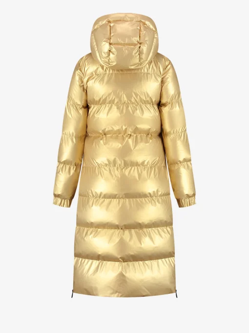 Lange puffer jas met metallic look