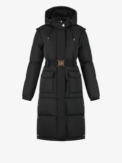 Lange puffer jas met riem en afneembare mouwen