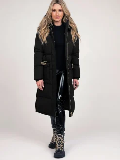 Lange puffer jas met riem en afneembare mouwen