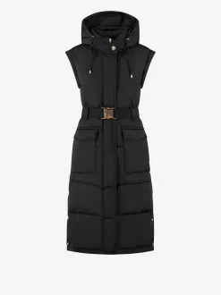 Lange puffer jas met riem en afneembare mouwen