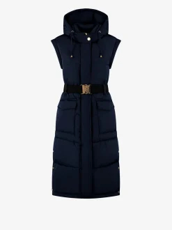 Lange puffer jas met riem en afneembare mouwen