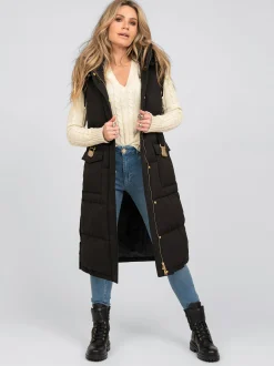 Lange puffer jas met riem en afneembare mouwen