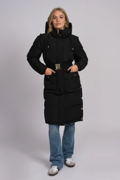 Lange puffer jas met riem en afneembare mouwen