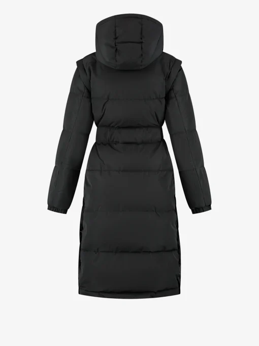 Lange puffer jas met riem en afneembare mouwen