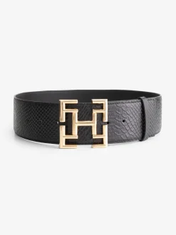 Leren croco riem met logo gesp