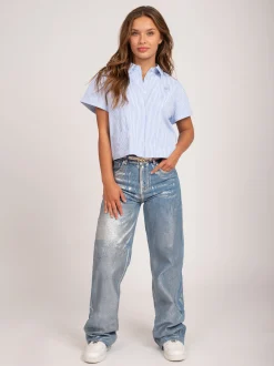 mid rise metallic broek