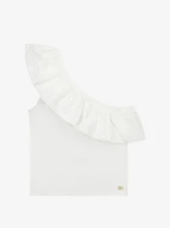 One shoulder top met embroidery