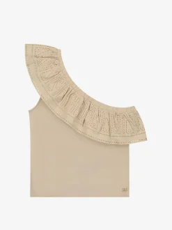 One shoulder top met embroidery