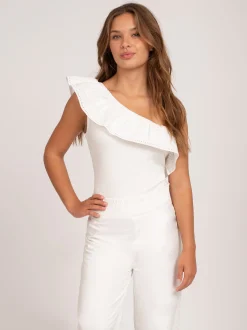 One shoulder top met embroidery
