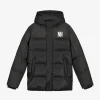Puffer jack met capuchon en logo