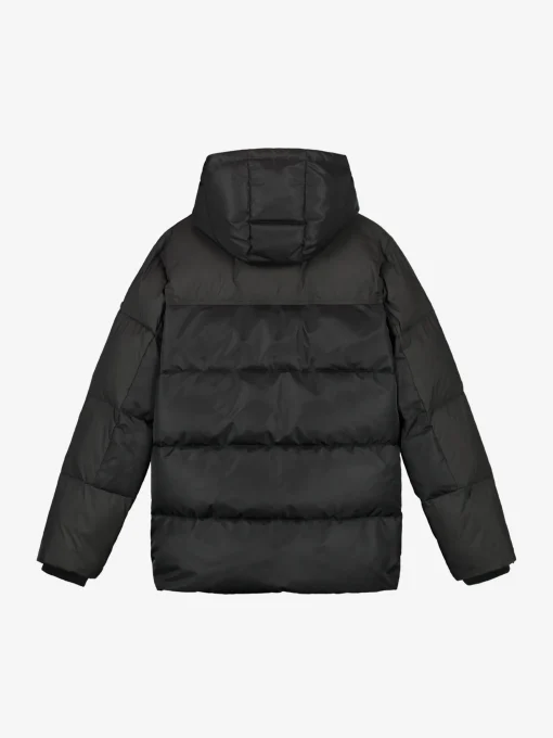Puffer jack met capuchon en logo