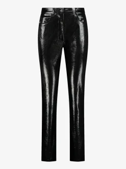Rechte lakleren broek met middelhoge taille
