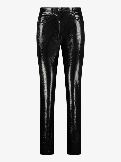 Rechte lakleren broek met middelhoge taille