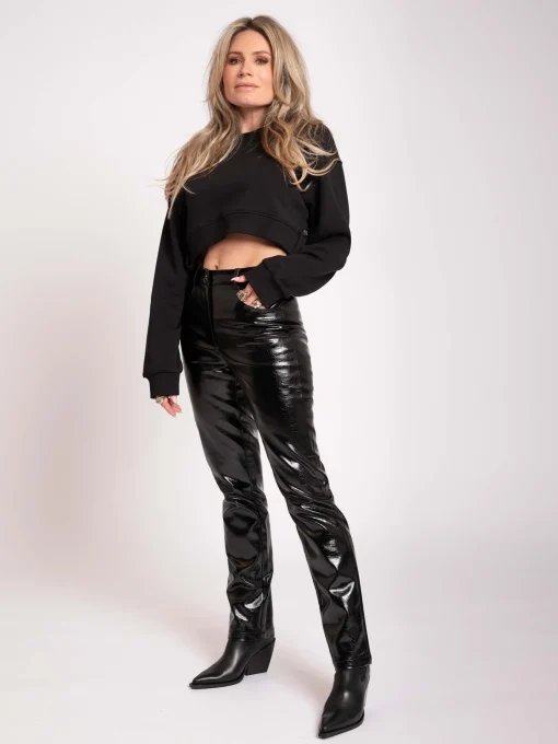 Rechte lakleren broek met middelhoge taille