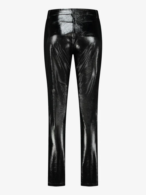 Rechte lakleren broek met middelhoge taille
