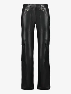 Rechte Vegan leren cargo broek met middelhoge taille
