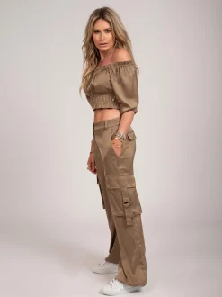 Satijn-look broek met zakken
