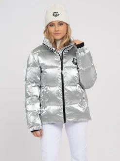 Ski jas met metallic look en hoge kraag