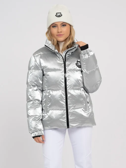 Ski jas met metallic look en hoge kraag