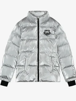 Ski jas met metallic look en hoge kraag